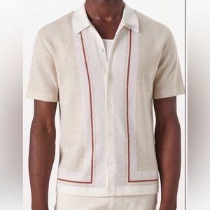 Border Stripe Button-Through Sweater Polo